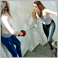 Fencing Duel on the stairs – Sabrina vs Jillian